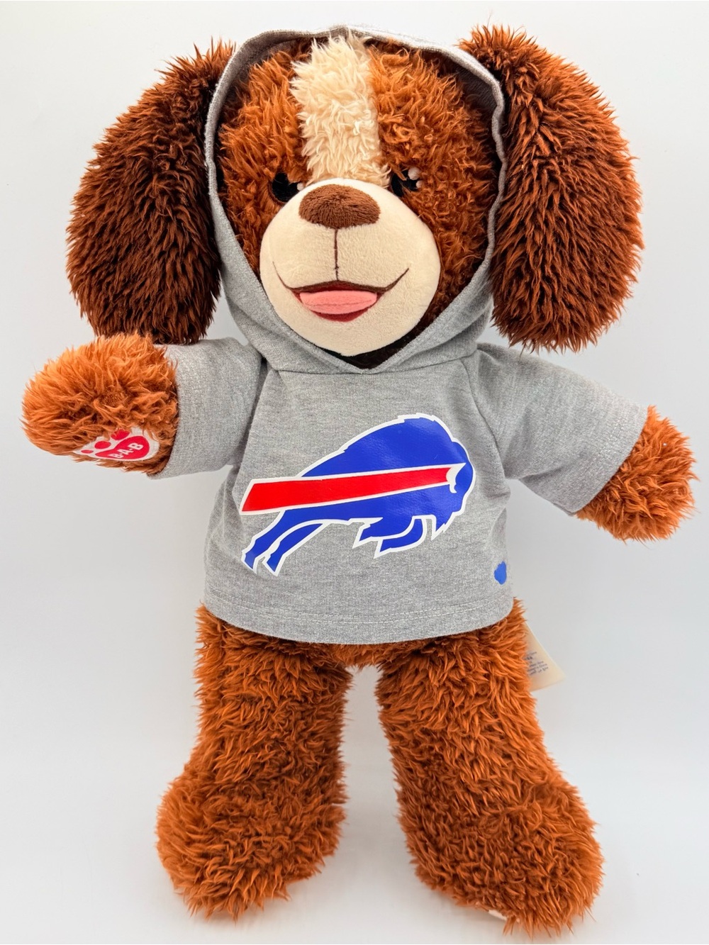 Buffalo Bills Build-A-Bear Teddy Bear Curly Brown Fur Gray Team Hoodie 17”Tall